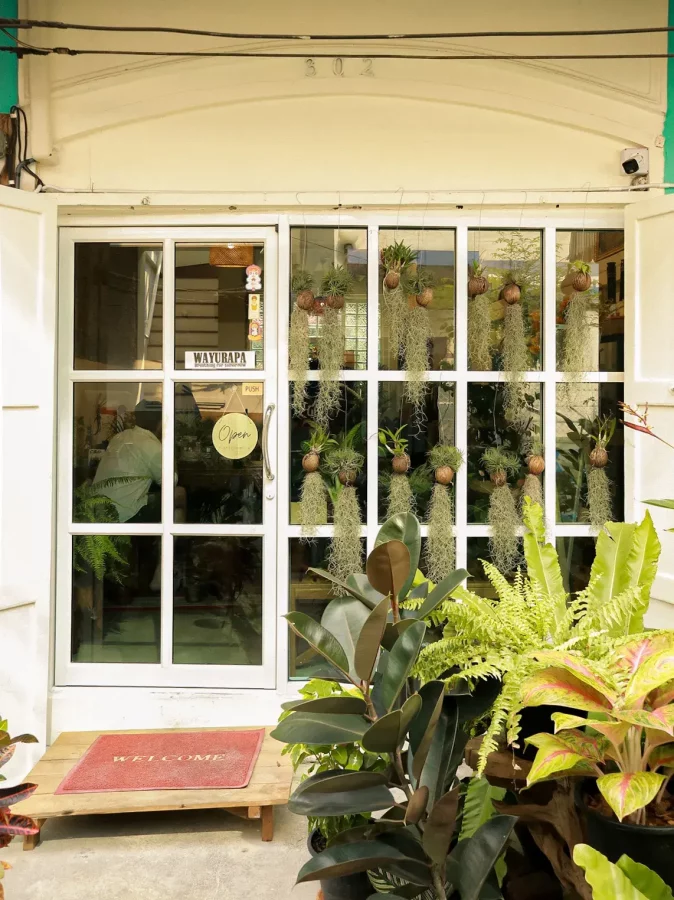 Entrance to HAF a weed cafe in Bangkok with urban garden