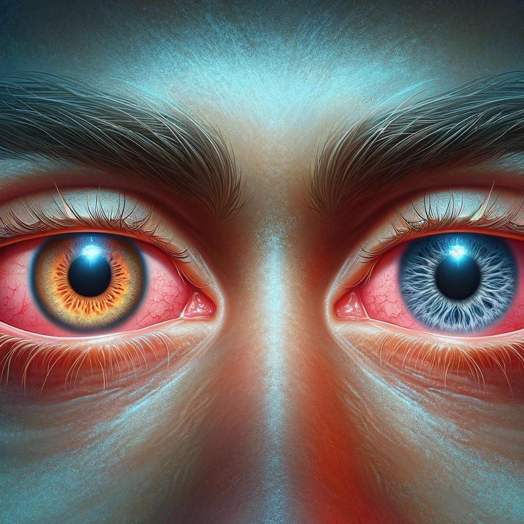 Close-up of human eyes with one showing redness and the other clarity, symbolizing the effects of weed.