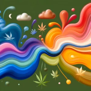 A whimsical representation of the cannabis spectrum, symbolizing the diverse experiences beyond the binary of high vs. not high, ideal for those exploring cannabis for the first time.