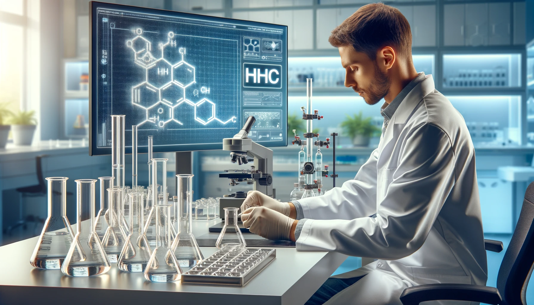 Scientist synthesizing HHC in a laboratory