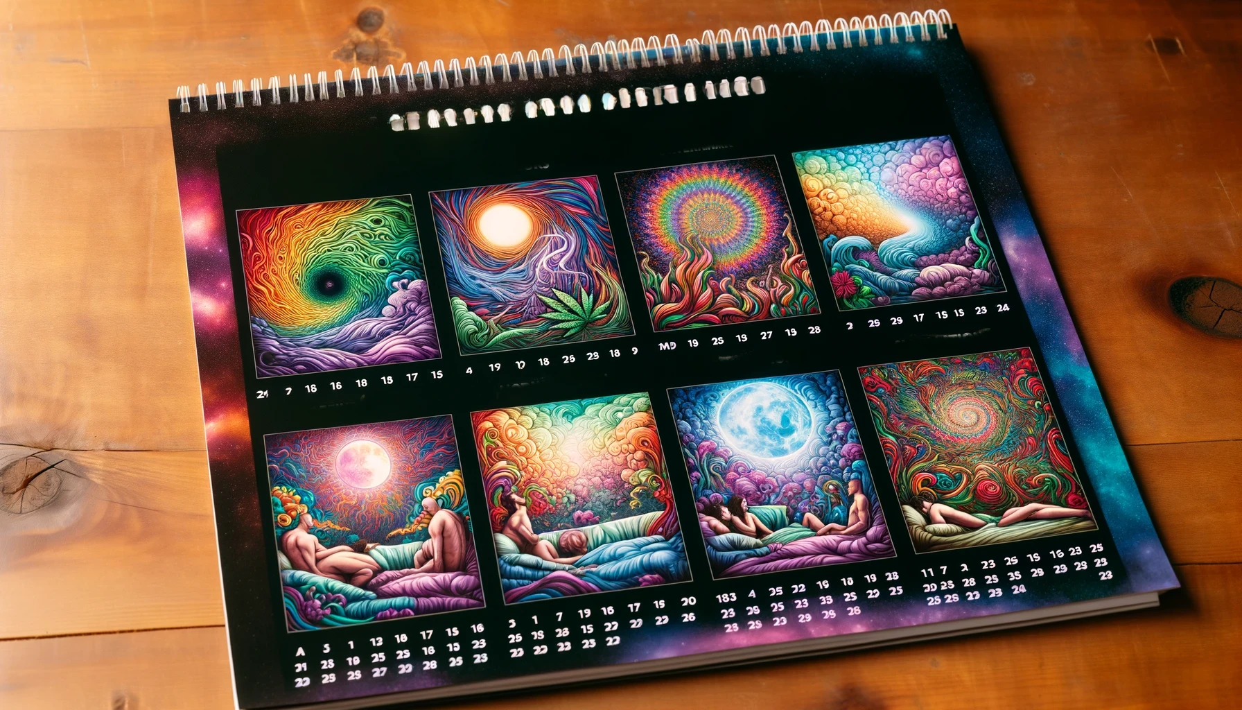Calendar with dream-themed imagery representing changes in dream intensity
