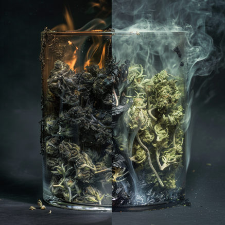 Artistic view of cannabis in fire and ice conditions