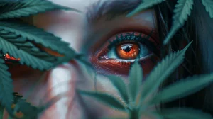 Person with red eyes after cannabis consumption
