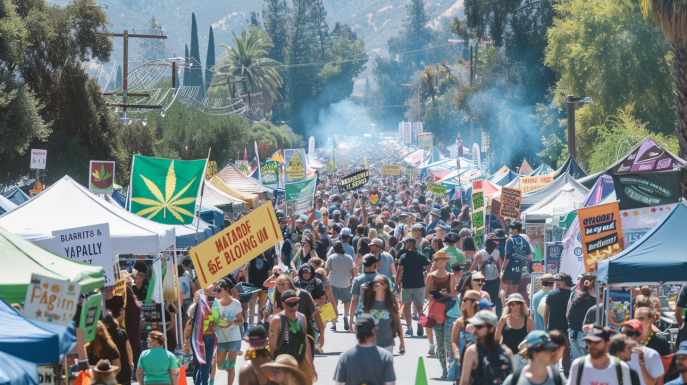 Festival for marijuana legalization with lively crowd