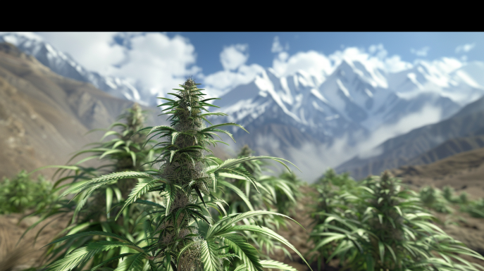 Kush cannabis plant in mountainous region
