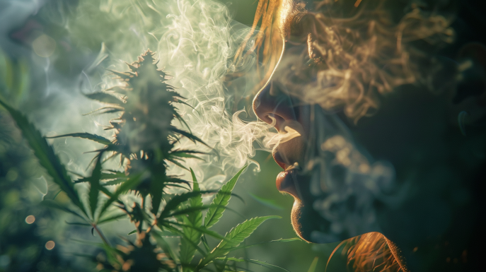 Person smoking cannabis in nature