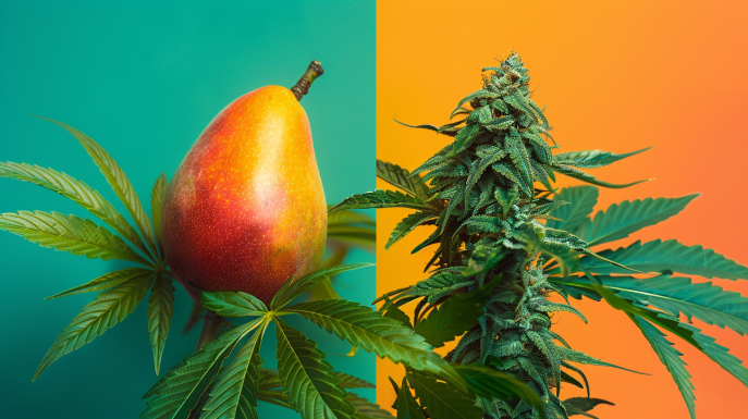 Detailed illustration of mango and cannabis plant