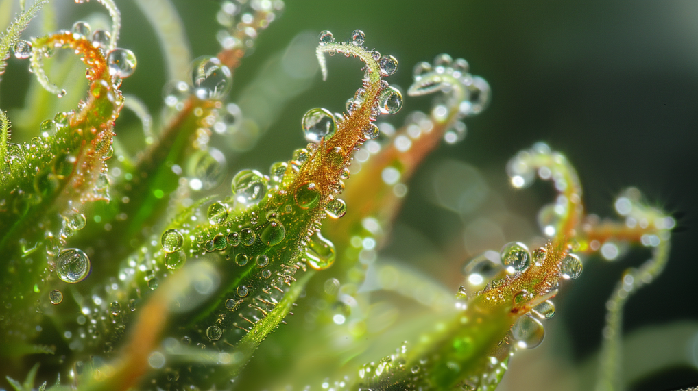 Macro shot of cannabis trichomes showing crystal-like appearance